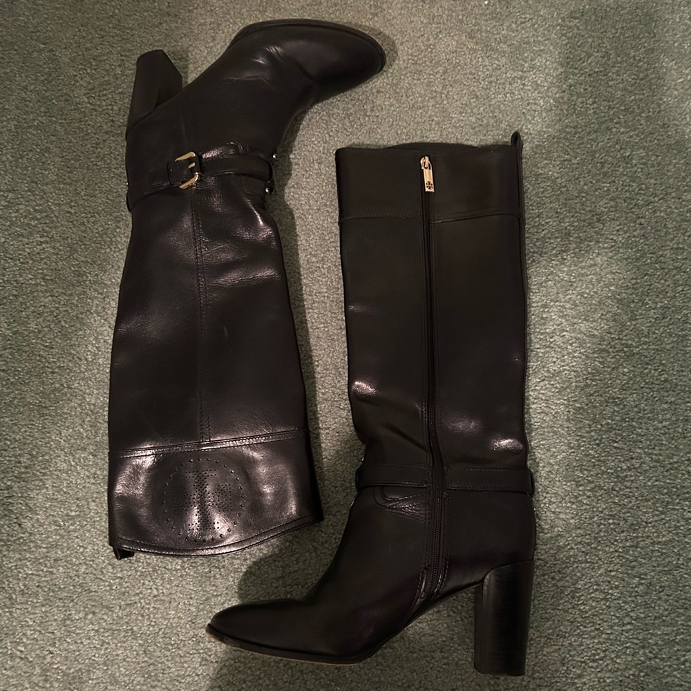 Tory Burch Daniella Leather High Black Riding Boots. 3.75” Heel. Size 10.5 - Picture 4 of 16